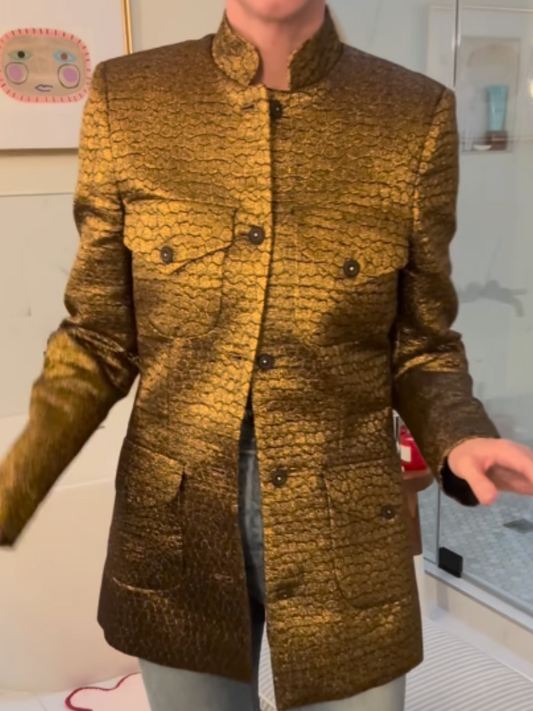 Jacquard Stand Collar Gold Coat