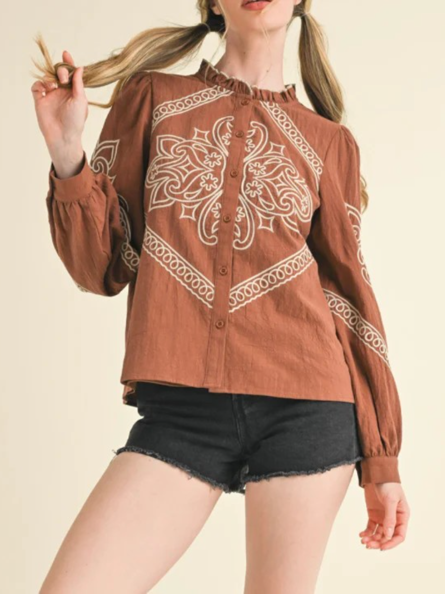 Embroidered Button Up Top