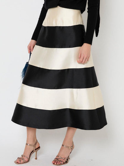 Color Block High Waist Midi Skirt
