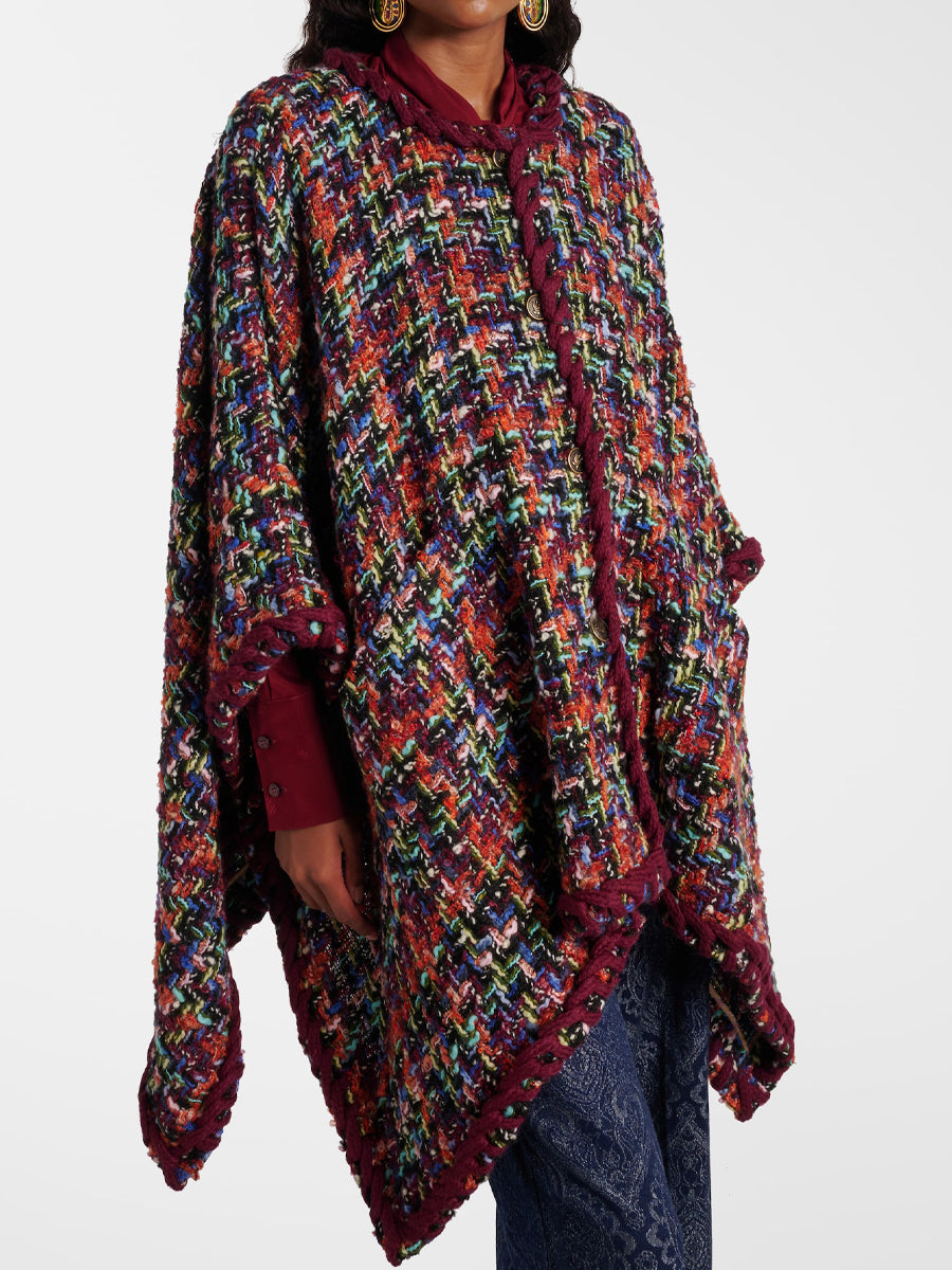 Multicolor Woven Pattern Tweed Cape