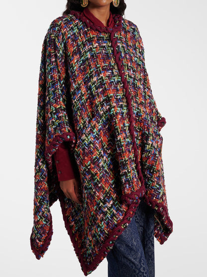 Multicolor Woven Pattern Tweed Cape