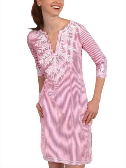 Coral Embroidery Tunic Dress