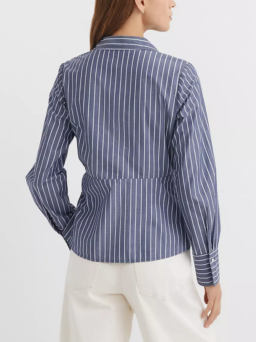 Stripe Side Shirred Poplin Shirt