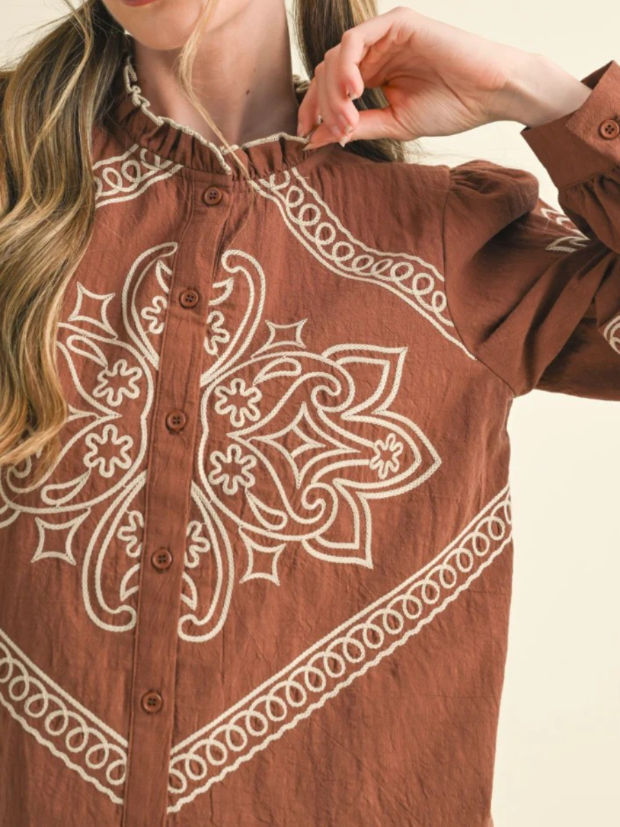 Embroidered Button Up Top