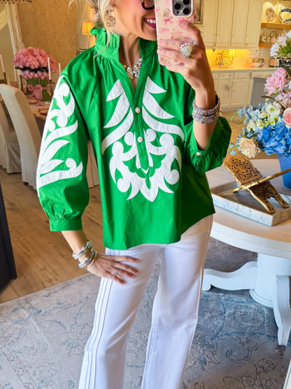 Abstract Puff Sleeve Top