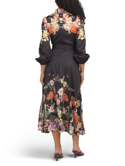 Chic Floral Collar Midi Dress