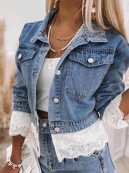 Blue Patchwork Denim Outerwear