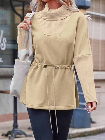 Turtleneck Drawstring Waist Casual Pullover Sweatshirts