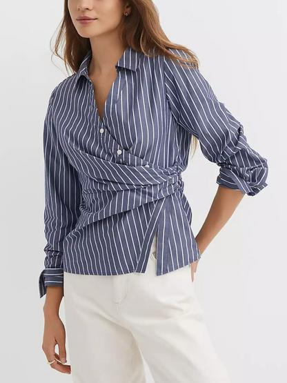 Stripe Side Shirred Poplin Shirt
