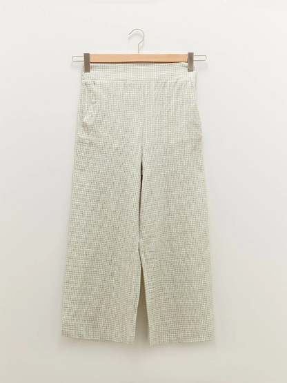 Elastic Waist High Waist Loose Fit Plaid Pants