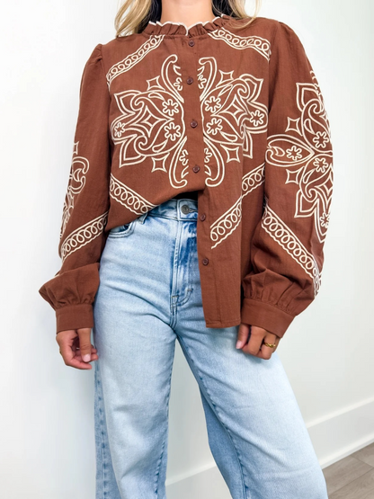 Embroidered Button Up Top