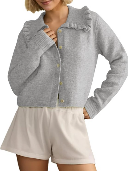 Ruffle Collar Cropped Cardigan