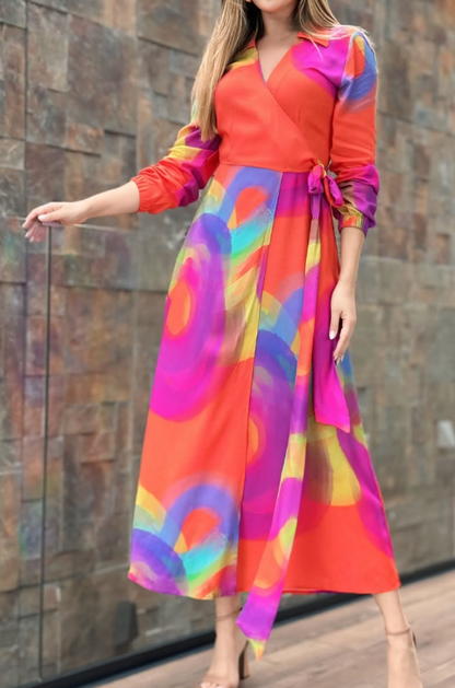 V-Neck Printed Casual Dress
