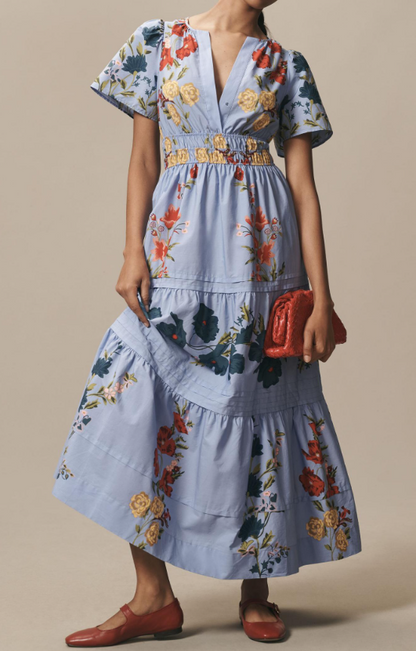 Puff Sleeve Flattering Floral Maxi Dress