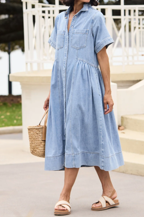 Lapel Denim Pocket Dress