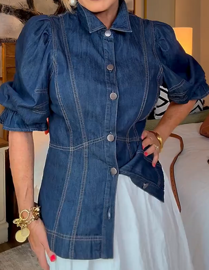 Puff Sleeve Denim Blouse