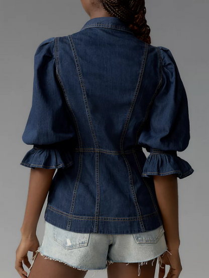 Puff Sleeve Denim Blouse