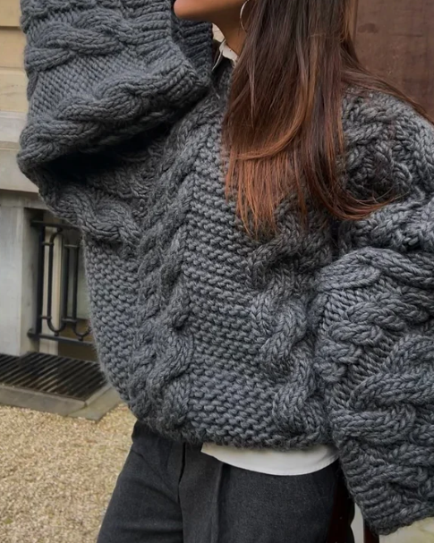 Round Neck Flared Sleeve Loose Sweater