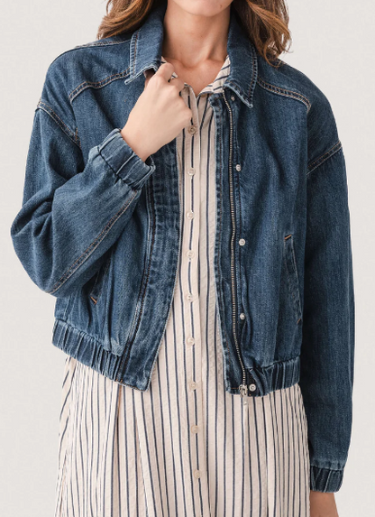 Bomber Denim Jacket With Zip