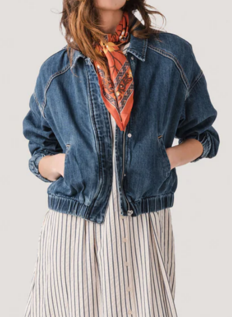 Bomber Denim Jacket With Zip