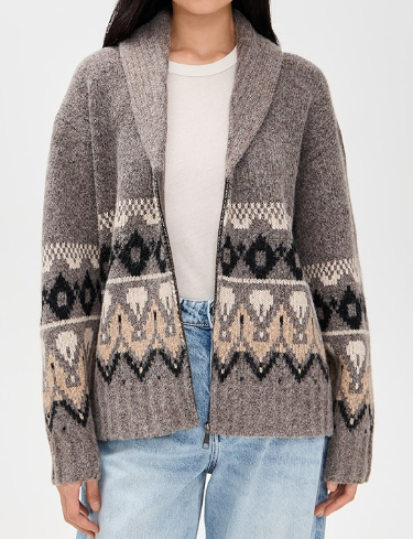 Grey Fair Isle Pattern Cardigan