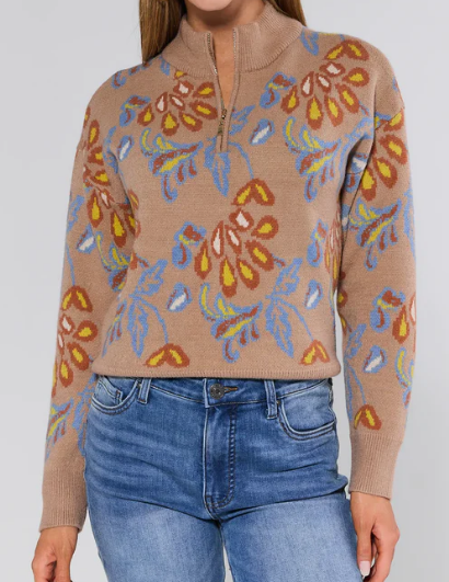 Chic Jacquard Half Zip Sweater