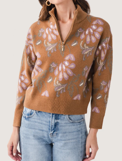 Chic Jacquard Half Zip Sweater