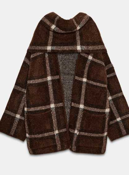 Plaid Scarf Sweater Cardigan