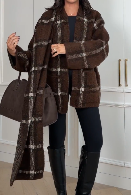 Plaid Scarf Sweater Cardigan