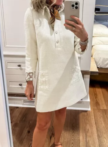 Classy Cream Tweed Dress