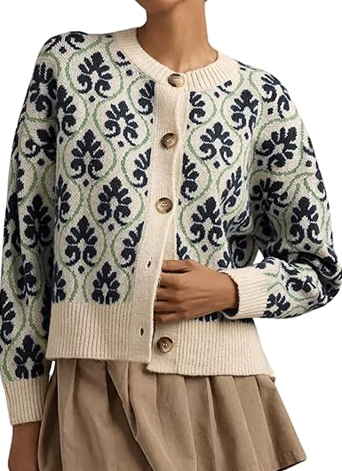Chic Floral Jacquard Knit Cardigan