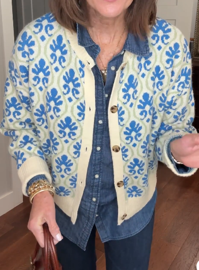 Chic Floral Jacquard Knit Cardigan