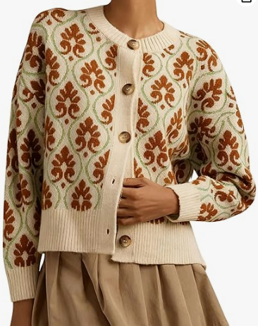 Chic Floral Jacquard Knit Cardigan