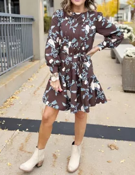 The Brown Floral Short Dress