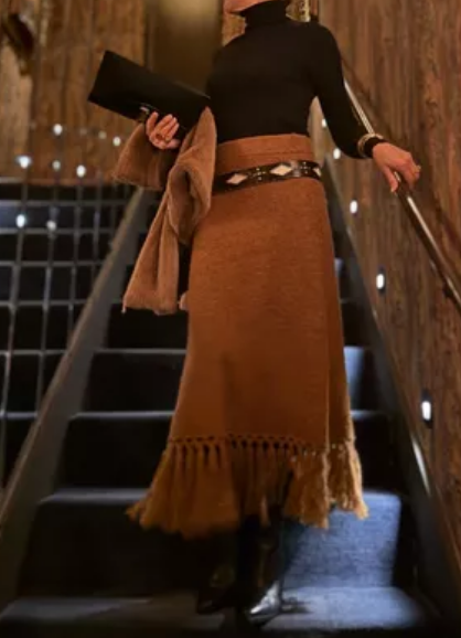 Chic Fringe Knit Skirt