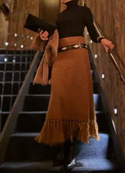Chic Fringe Knit Skirt