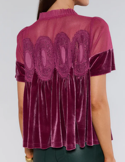 Classy Velvet Lace Holiday Blouse