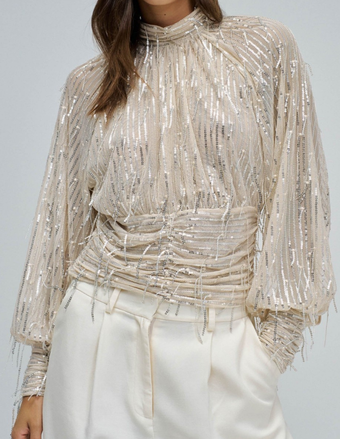 Dazzle Holiday Sequin Long Sleeve Blouse