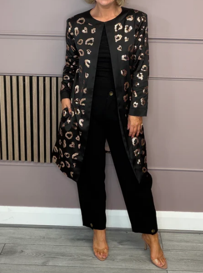 Chic Black Sequin Dress Coat