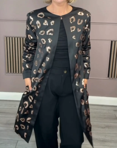 Chic Black Sequin Dress Coat