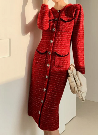 Demure Tweed Red Dress