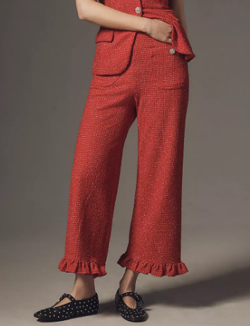 Tweed Ruffle Pants With Stretch