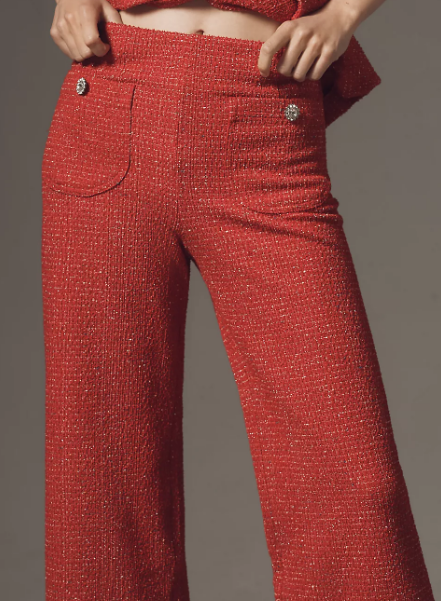 Tweed Ruffle Pants With Stretch