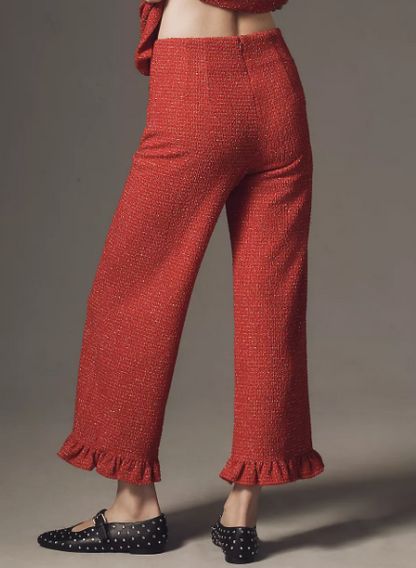 Tweed Ruffle Pants With Stretch