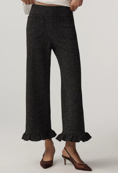 Tweed Ruffle Pants With Stretch
