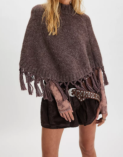 Chic Tassel Knit Poncho