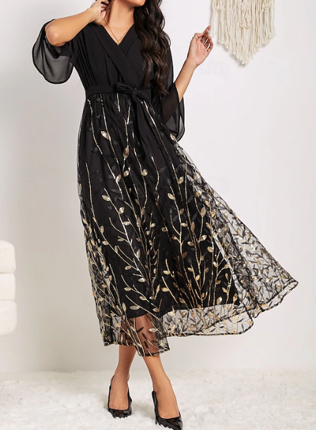 Demure Embroidered Leaf Midi Dress