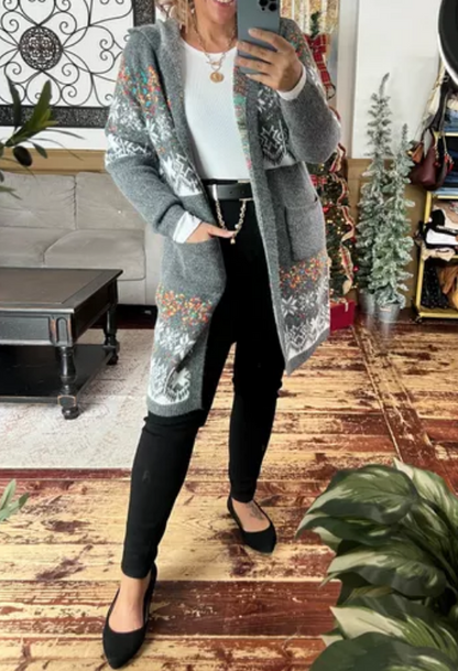 Casual Jacquard Hooded Cardigan