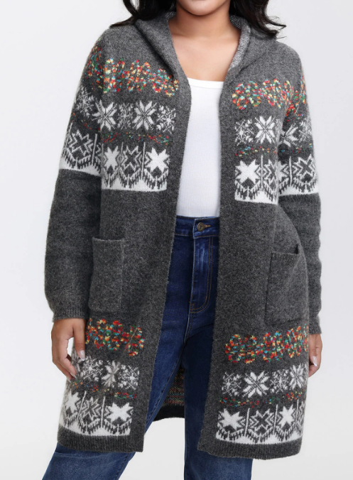 Casual Jacquard Hooded Cardigan