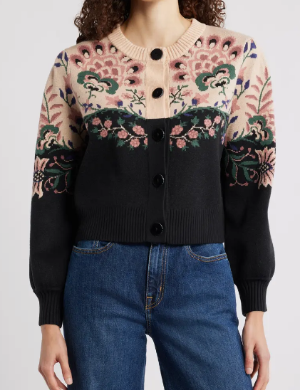 Chic Flower Jacquard Cardigan